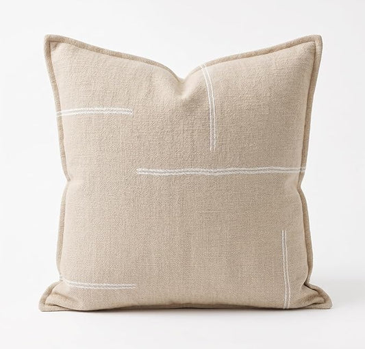 SanVia Cotton Throw Pillow Covers 20x20 – Handwoven Jacquard Texture, Fade-Resistant, No Pilling – Hidden Zipper, Decorative Cushion Cover for Sofa, Couch, Bed – Insert Not Included (Modern, Beige)