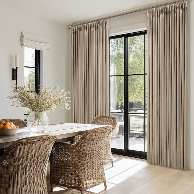 Camel Tan Pinch Pleated Linen Curtains 105 Inch Length for Living Dining Room Neutral Country Memory Training Light Filtering Back Tab Pleat Curtain Light Brown Window Drapes for Sliding Door 2 Panels