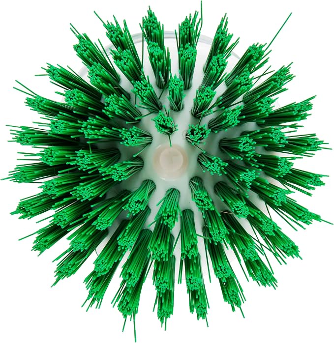 Libman Palm Brush with Soap Dispenser – Dish Brush for Pots, Pans & Kitchen Sink Cleaning – Ergonomic Grip, Non-Leaking Button, Durable Angled Bristles – Recycled PET Fibers – 4” x 3.25”
