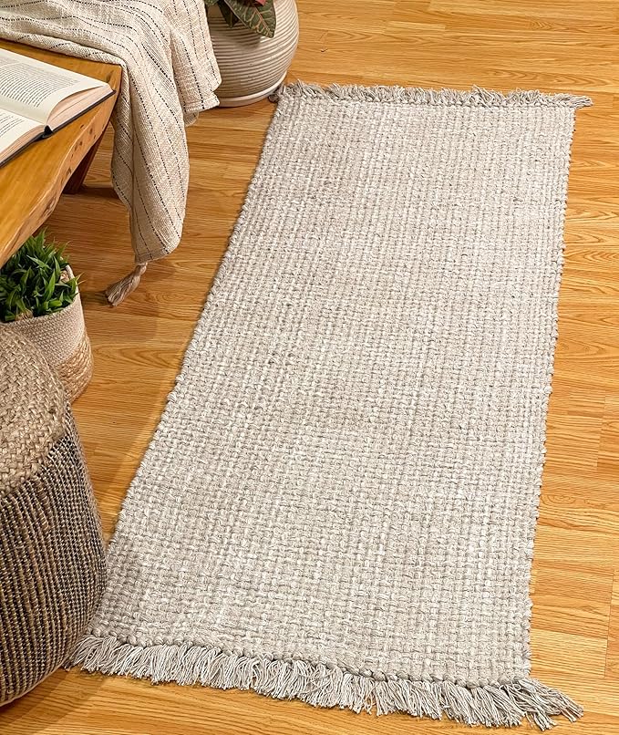 Chardin home Sand & White Reversible Runner Rug, 2x5 feet Machine Washable Cotton Rug, Perfect for hallways, stairwell, Kitchen Bedroom