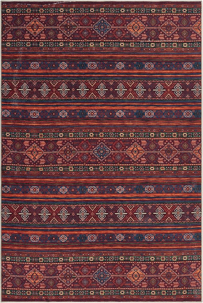 Keen Home Design 6x9 Rug - Machine Washable Area Rug with Non-Slip Backing, Ideal for Living Room, Dining Room, Bedroom - Vintage, Easy Clean, Durable, Low Pile Rug - (6' x 9')