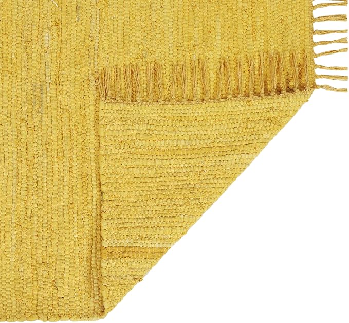 Cotton Rag Rug 24x36'' | 2x3' Multicolor Area Rug - Hand Woven, Washable & Reversible with Tassels - Perfect for Living Room, Kitchen, Entryway, or Bedroom (Solid Mustard)