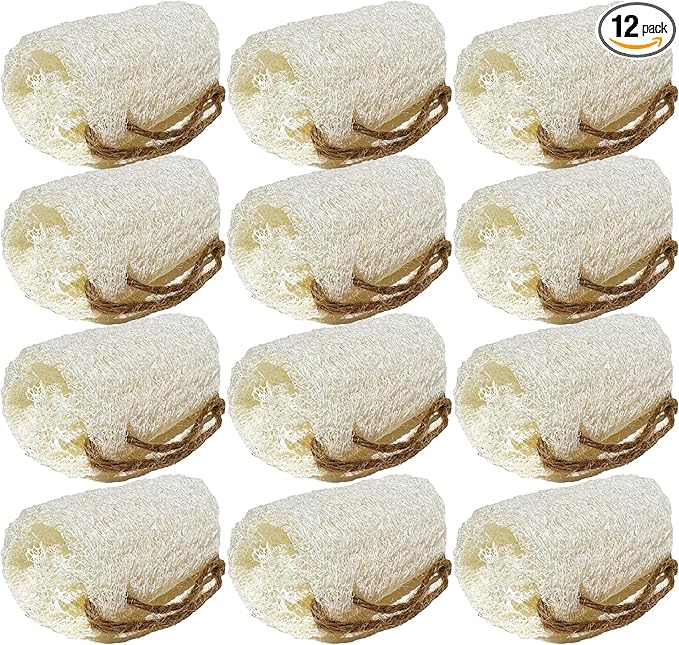 100% Natural Loofah Exfoliating Body and Face Sponge Scrubber for Skin Care in Bath Spa Shower - Pack of 12 - Eco-Friendly and Biodegradable Shower Luffa