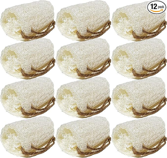 100% Natural Loofah Exfoliating Body and Face Sponge Scrubber for Skin Care in Bath Spa Shower - Pack of 12 - Eco-Friendly and Biodegradable Shower Luffa
