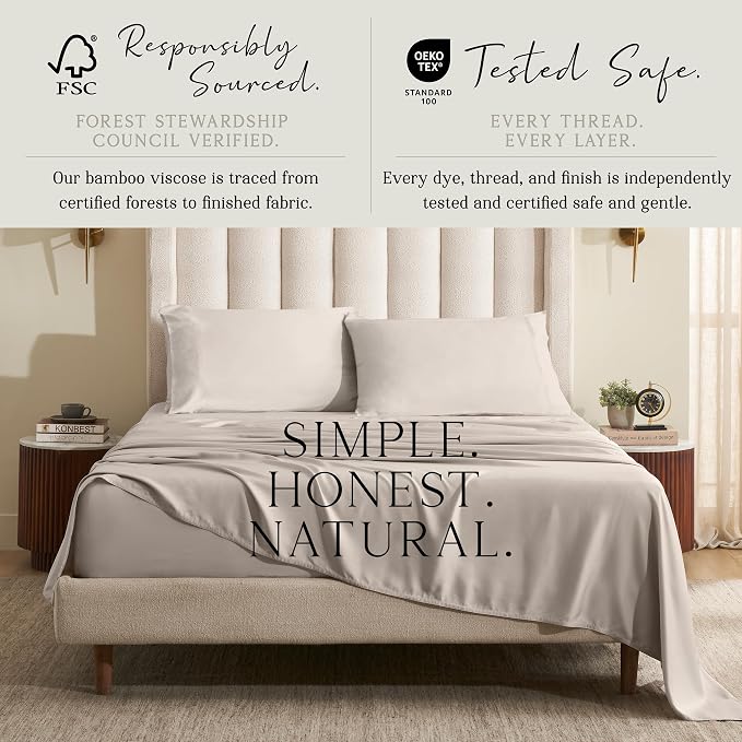 KARISSA MAE Pure Viscose from Bamboo King Size Pillowcase Set | 100% FSC Certified | Luxuriously Soft | Cooling | [Dune]
