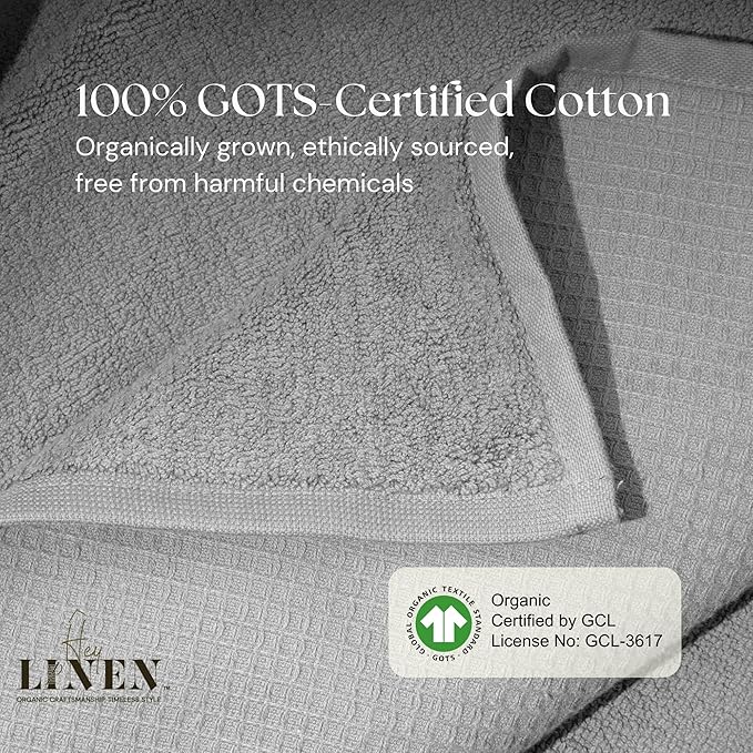 100% Organic Cotton Bath Towel Set of 2 | Luxury 650 GSM Beach & Spa Towels | Soft Large Quick Dry Towel for Bathroom | Waffle Terry Weave | Cool Gray 35x60