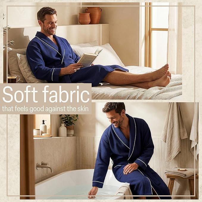 Get Trend Waffle Robes for Men M-3XL, Lightweight Soft Bathrobes, Cozy House Coat for Spa, Shower & Hotel