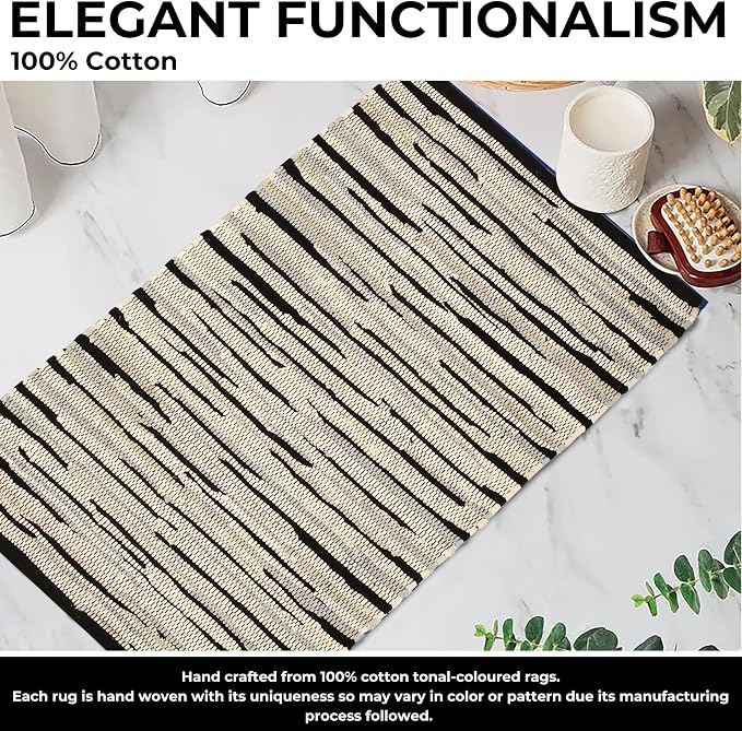 Handmade Woven Tonal Chindi Rug 24 x 36 Inch, Reversible Cotton Braided Area Rug, Grey Multi Farmhouse Throw Rug for Entryway, Kitchen, Bathroom, Bedroom and Living Room