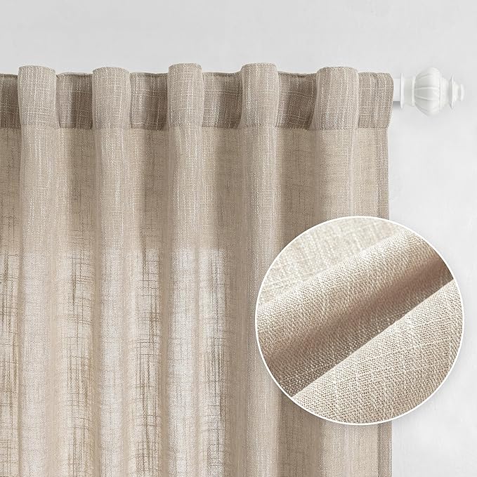 MYSKY HOME Oatmeal Curtains for Living Room 1 Panel, Semi Sheer Curtains & Drapes Light Filtering Farmhouse Country Boho Style Back Tab Draperies for Sliding Glass Door (Customsize, Light Oatmeal)