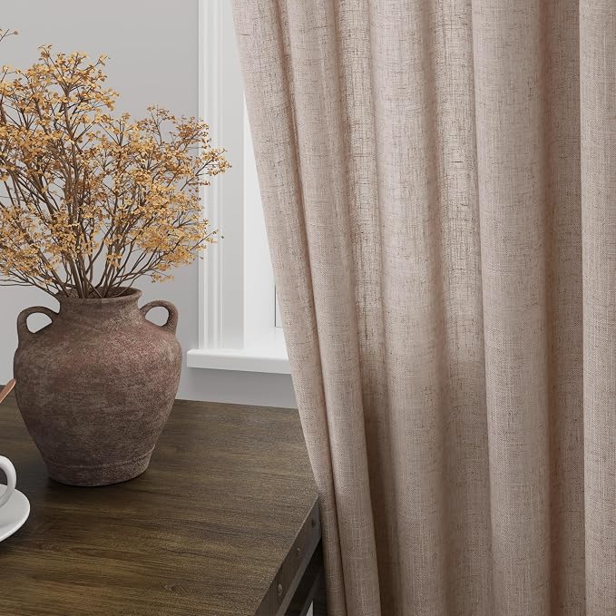 Nanspring Oatmeal Curtains 80 Inches Length for Living Room Back Tab Rod Pocket Semi Sheer Linen Privacy Drapes Muted Neutral Boho Linen Textured Window Curtain for Dining Room Bedroom 52X80 Inch