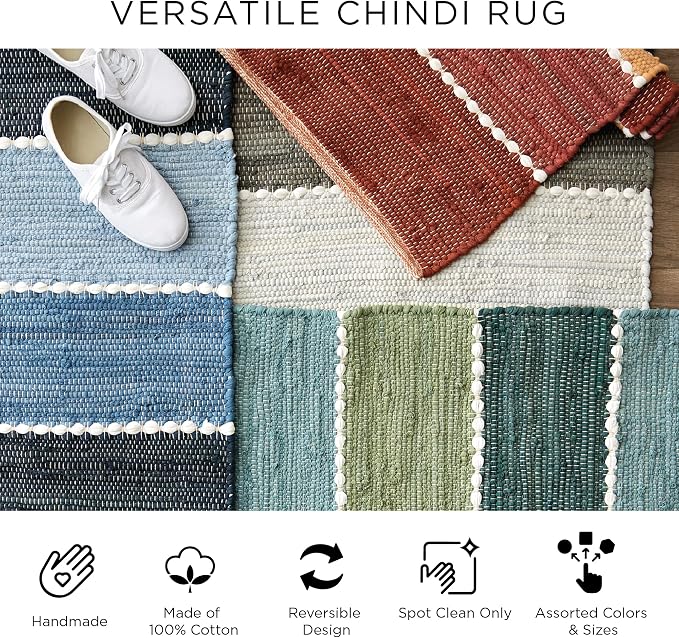 DII Chindi Home Collection Cotton Handwoven Slim Stripe Area Rag Rug, Runner, 2' 3" x6', Jadeite