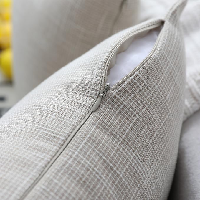 Pack of 2, Kevin Textile Decorative 2 Tone Linen Pillow Covers Farmhouse Boho Decor Cushion Covers for Chair/Sofa/Bed/Car, 18 x 18 Inches, Light Beige