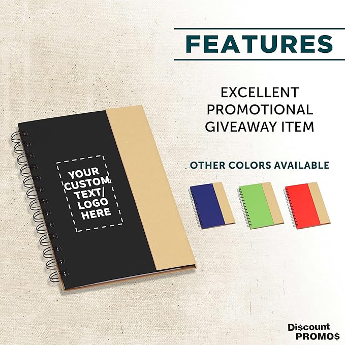 DISCOUNT PROMOS Custom Eco-Friendly Spiral Notebooks with Pens – Set of 10/50/100, Perfect for Mother’s Day Gift – Bulk Pack for School, Office, or Home – Black