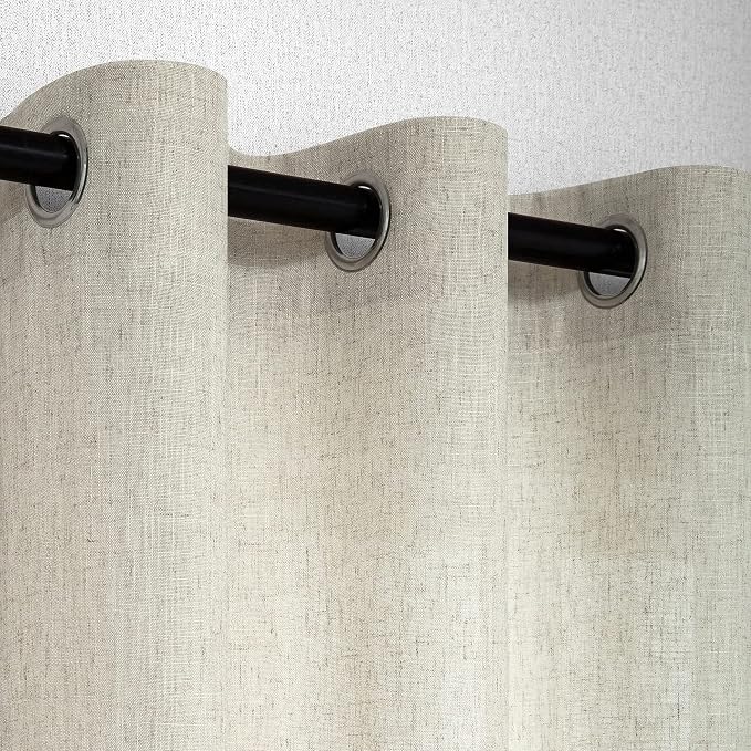 Linen Curtains & Drapes for Living Room 84 Inch Length 2 Panels Set Natural Flax Light Filtering Burlap Farmhouse Textured Neutral Country Rustic Window Semi Sheer Patio Door Curtain for Sliding Glass