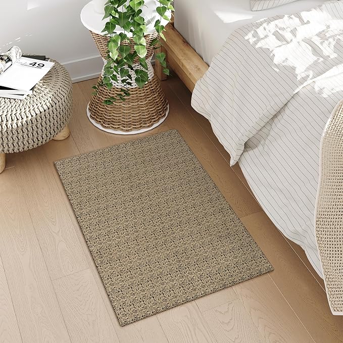 Collive 2x3 Washable Small Rugs for Entryway, Cotton Woven Front Door Mat Boho Bedroom Rug Farmhouse Throw mats, Black/Natural Non-Slip Kitchen Carpets for Bathroom Indoor Entrance