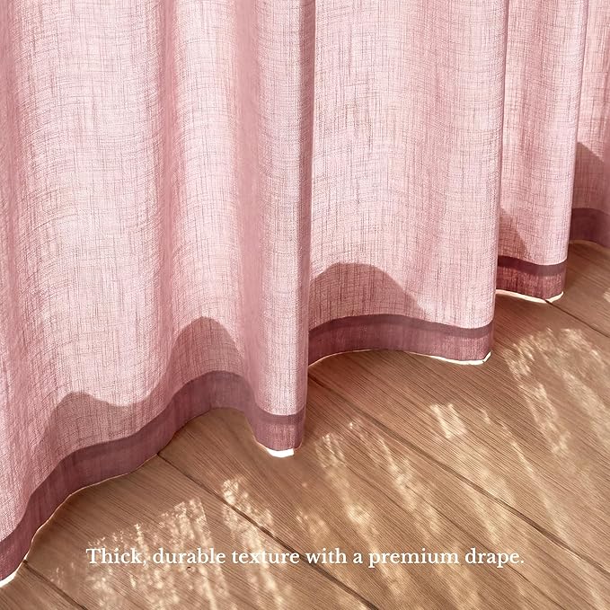NICETOWN Pink Linen Curtains 84 inch Long 2 Panels Set, 55" Wide Thick Flax Linen Blend Organic Home Decor Rod Pocket & Back Tab with Light Filtering for Bedroom/Living Room