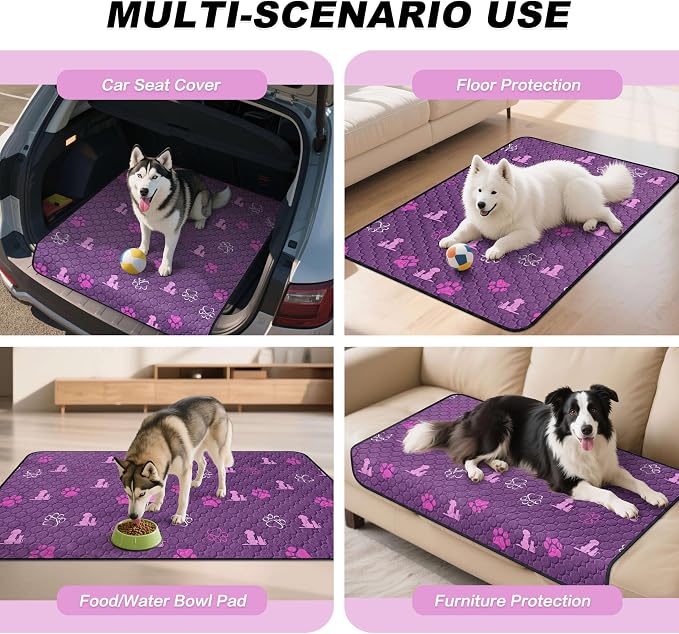 WanpeeGoo Washable Pee Pads, Puppy Pee Pad for Dogs, 1 Pack Absorbent Reusable Training Dog Pads Pet Puppy Pads, Non-Slip Potty Pads for Whelping, Playpen, Crate, Bed, Purple 63"x63"