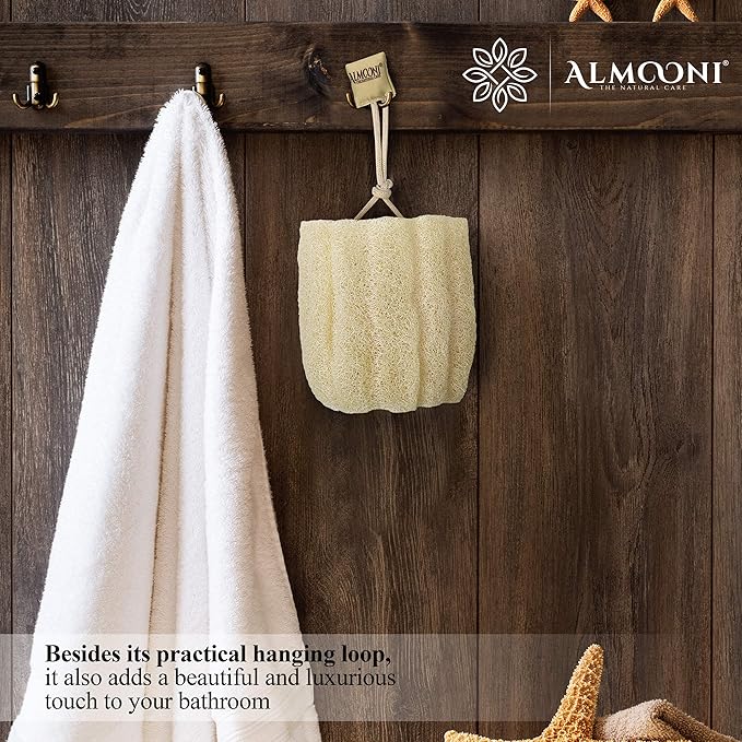 Almooni Egyptian Loofah Exfoliating Body Scrubber, Natural Real Egyptian Shower Loofah Sponge Body Scrubber for Women and Men, for Body and Face that Will Get You Clean - 3 Count (1 Pack)
