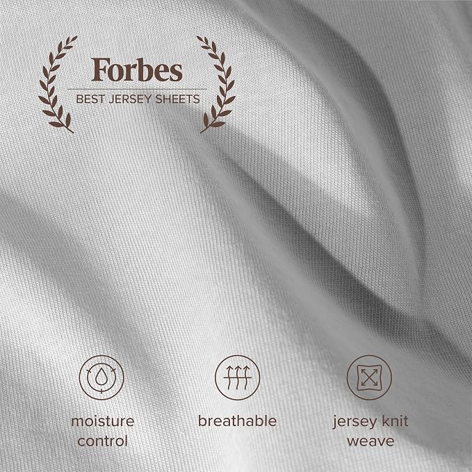 Bare Home 100% Organic Cotton Jersey Fitted Sheet - King Size - Ultra Soft - Deep Pocket Fitted Sheet - 100% Cotton - Ring Spun Yarns (King, Cloud Grey)