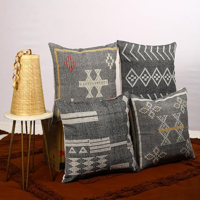 Trade Star 100% Cotton Pillow Cover Handwoven Pillowcase Premium Cushion Cover Throw Pillow Authentic Farmhouse Designer Cushion Case Set of 4 Handloomed Pillow Cases (Sabra 3)