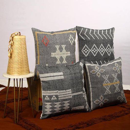Trade Star 100% Cotton Pillow Cover Handwoven Pillowcase Premium Cushion Cover Throw Pillow Authentic Farmhouse Designer Cushion Case Set of 4 Handloomed Pillow Cases (Sabra 3)