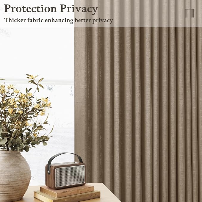 Latte Pinch Pleated Linen Curtains 84 Inches Length 2 Panels Rustic Tan Brown Light Filtering Back Tab Pleat Curtain with Hooks Rings 84 Inch Long Memory Trained Window Drapes for Living Room Bedroom