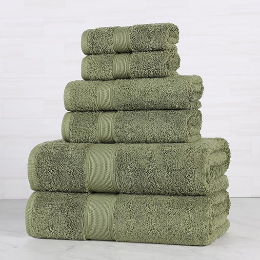 Superior 100% Organic Cotton 6-Piece Towel Set, Includes 2 Bath Towel, 2 Hand Towel, 2 Face Towel/Washcloth, Daily Use, Bathroom, Guest Bath, Absorbent, Oregon Collection, Forest Green