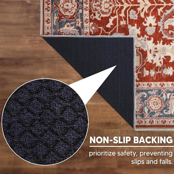 Keen Home Design 48"x72" Rug - Machine Washable Area Rug with Non-Slip Backing, Ideal for Living Room, Dining Room, Bedroom - Vintage, Easy Clean, Durable, Low Pile Rug - (4' x 6')