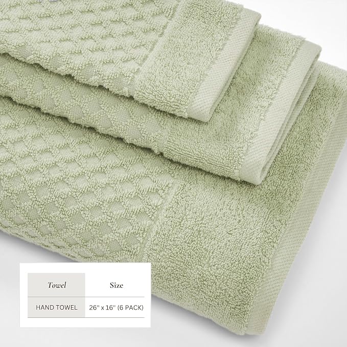 Great Bay Home Hand Towels - 100% Cotton 6 Pack 26x16 Hand Towel Set - Absorbent, Durable, Quick-Dry Towels for Bathroom (Pale Green)