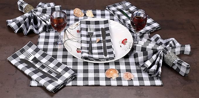 Cotton Dinner Napkins Set of 12 – 18"x18" Gingham Plaid Check, 100% Cotton, Washable Fabric Napkins with Mitered Corners & Generous Hem – Wedding & Cocktail Napkins