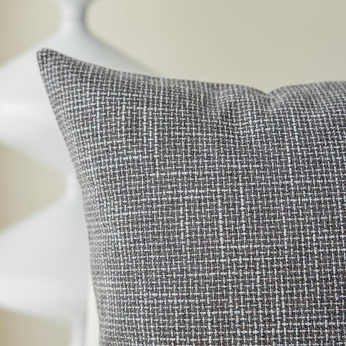 Kevin Textile Star Linen Dark Grey Pillow Covers, Square Farmhouse Pillowcase, 22x22 Inches Decorative Throw Cushion Case for Chair Couch Sofa Bed, 2 Pack