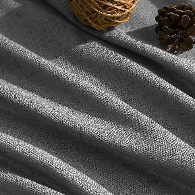 Blazer Grey Linen Curtains 90 Inch Long 2 Panels Set for Bedroom Living Room, Soft Linen Textured Window Drapes Semi Sheer Light Filtering Rod Pocket Back Tab Morden Simple Style 52x90