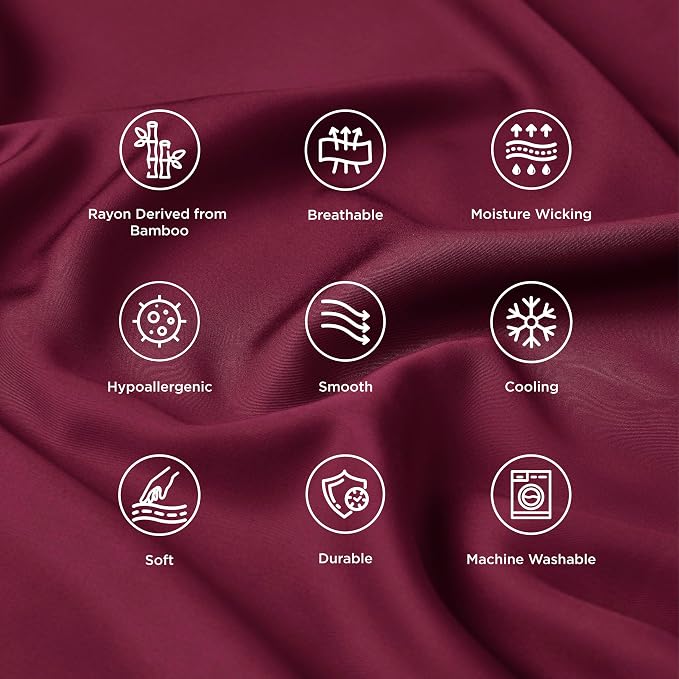 Bedsure King Size Pillow Cases Set of 2, Cooling Pillow Cases King, Rayon Derived from Bamboo Burgundy Pillowcases, PureWoven Silky Soft Bedding Pillow Covers with Envelope Closure, 20x36 Inches