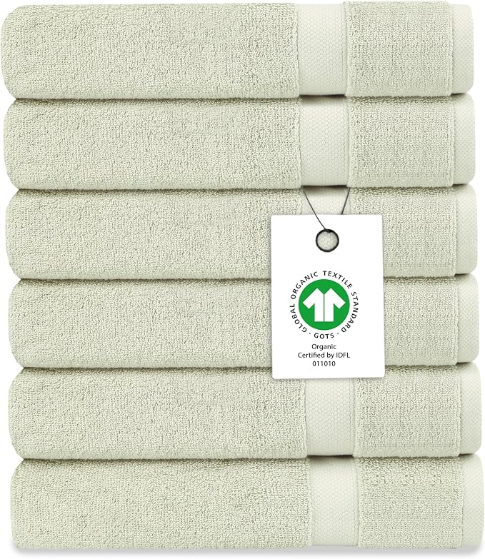 Organic Cotton Luxuriously Plush Washcloths Pack of 6 | GOTS & Oeko-TEX Certified | Premium Quality Face Towels | Feather Touch Technology|650 GSM Long Staple|Soft, Quick Dry & Ultra-Absorbent