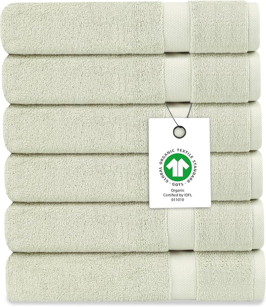 Organic Cotton Luxuriously Plush Washcloths Pack of 6 | GOTS & Oeko-TEX Certified | Premium Quality Face Towels | Feather Touch Technology|650 GSM Long Staple|Soft, Quick Dry & Ultra-Absorbent