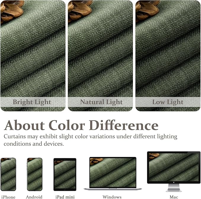 Loden Green Thick Linen Tall Bedroom Curtains 102 Inches Long 2 Panels, Memory Shape Pinch Pleated Blackout Double Layer Pivacy Soundproof Thermal Neutral Windows Curtain Room Divider 40 x 102 Inch