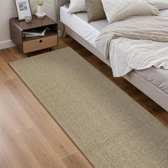 Uphome Kitchen Runner Rug, 2'6x8 Washable Boho Rug Runners for Hallways Non Slip, Low Pile Woven Cotton Modern Carpet Runners, Stain Resistant Bedroom Runner Rug for Hallway Entryway Entrance, Tan