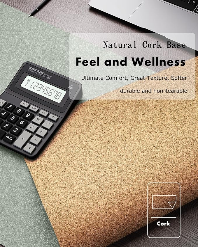 YSAGi Double-Sided Desk Pad, 31.5"x15.7"Leather Desk Mat, Eco Cork Desk Pad Protector,Large Mouse Pad,Waterproof Desk Blotter for Office/Home(Grayish Green)
