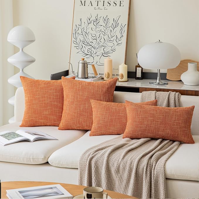 Kevin Textile Fall Pillow Cover Decor Lined Linen Throw Pillow Cases Cushion Cover Seasonal Autumn Pillow Covers for Chair, 18"x18"(2 Pack, Orange)