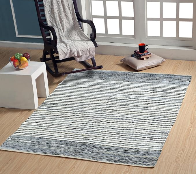 Handmade Cotton Chindi Rug Runner Area Rag Washable Recycled Rugs for Home Décor, Living Room and Bedroom (Blue, 4X6 Feet)
