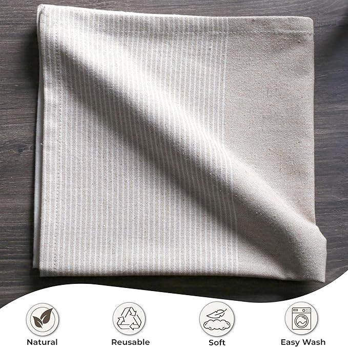 Ramanta Home Cloth Napkins Set of 4 18x18 Inches - Spring Basket Decor Block Striped Dinner Napkins for Easter Farmhouse Wedding, Washable Soft Cotton Durable Table Linen for Everyday Use - Beige