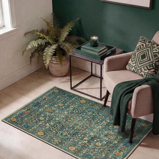 Keen Home Design 2x3 Rug - Machine Washable Entry Rug with Non-Slip Backing, Ideal for Enteryway, Kitchen, Bathroom, Laundry Room - Vintage, Easy Clean, Durable, Low Pile Rug - (2' x 3')