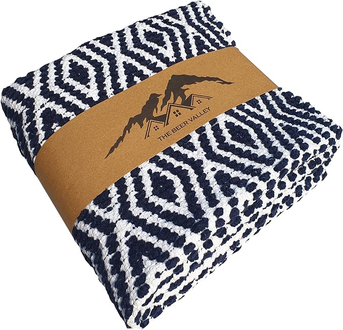 Chenille Cotton Diamond Rug 21x34 Inches - Navy, Reversible Small Soft Washable Front Door Mat Ideal for Kitchen, Entryway, Bathroom | Blue Farmhouse Boho Accent Indoor Throw Rugs for Patio