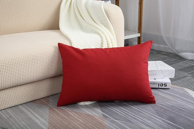 TangDepot 100% Cotton Solid Throw Pillow Cover 12x20 Deep Red | 100% cotton, same-color zip, machine wash & air dry. For living room, bedroom, office, car. 42 colors, 110 sizes. Cover only.