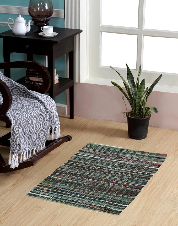Handmade Cotton Chindi Rug Rectangular Area Rag Washable Recycled Rugs for Home Décor, Living Room and Bedroom (Multicolor, 2X3 Feet)