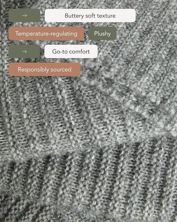 UnHide Melange Knit Blanket - 60" x 80" Textured & Ultra-Soft Wool Throw - Timeless & Breathable Knitted Blanket for Bedroom & Living Room - Silver Fox