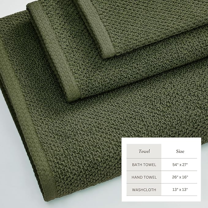 Great Bay Home 100% Cotton 6 Piece Towel Set - Absorbent, Quick-Drying, Durable Bath Towels for Bathroom Decor - Low-Twist, Two-Ply Fibers (Forest Green)