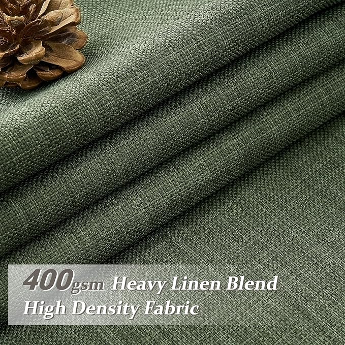 Loden Green Thick Linen Tall Bedroom Curtains 102 Inches Long 2 Panels, Memory Shape Pinch Pleated Blackout Double Layer Pivacy Soundproof Thermal Neutral Windows Curtain Room Divider 40 x 102 Inch
