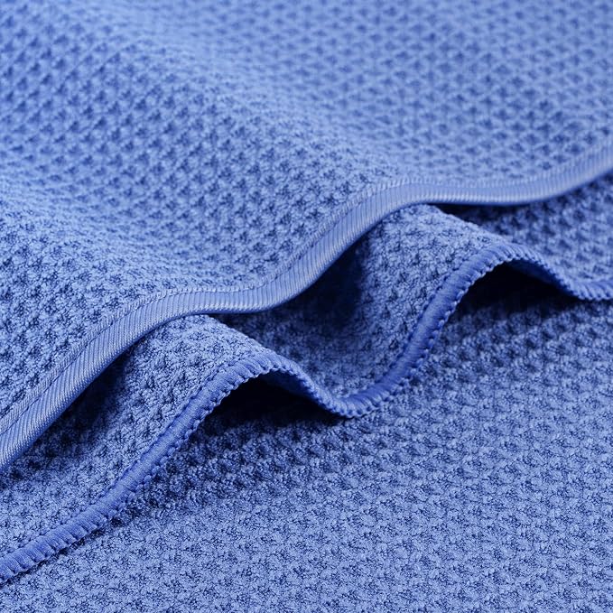 MICROFI Waffle Weave Bath Towel Set, Microfiber, 4 Pieces (Body/Hair/Hand/Face), Quick Dry, Lightweight, Super Absorbent, Lint Free, 380 GSM (Dark Blue)