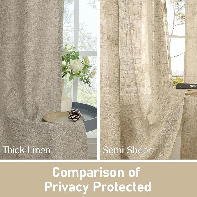 LAMIT Natural Linen Thermal Curtains for Living Room, 108 inches Grommet Thick Light Reducing Curtains Window Light Filtering Panels for Bedroom/Farmhouse, Set of 2 Panels, W52 x L108, Taupe